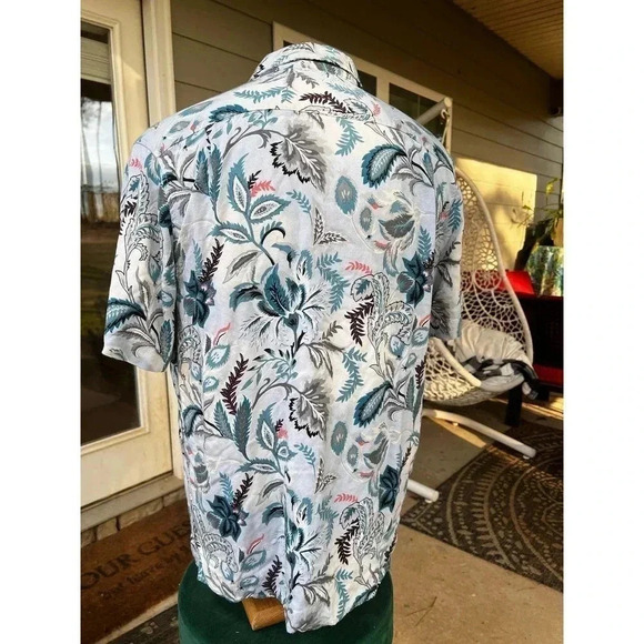 Tasso Elba short sleeve button up paisly design silk blend size large - Picture 2 of 6